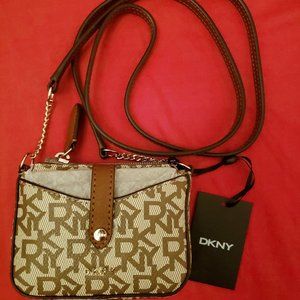 DKNY Thomasina Brown Micro Mini Crossbody Mini Purse/Wallet With Card Case NWT